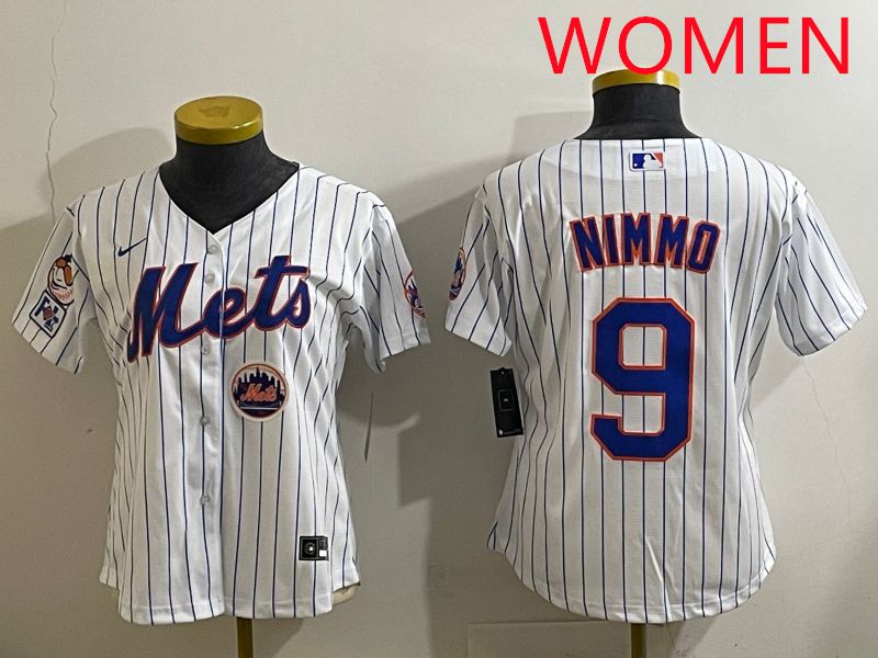 Women 2025 New York Mets 9 Nimmo White Stripe Game Nike MLB Jersey style 6